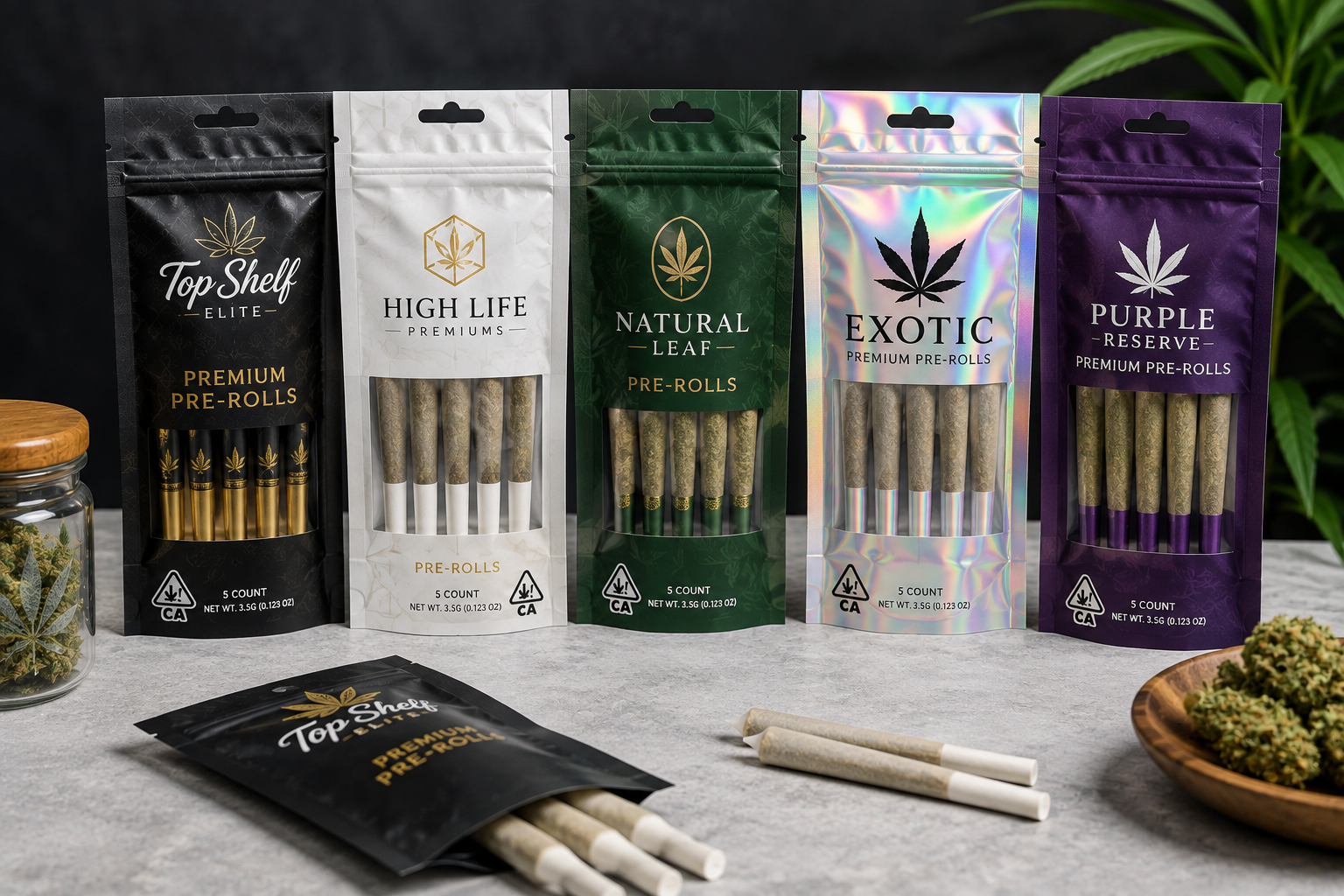 Pre roll packaging Mylar bags for fresh and protective product storage.