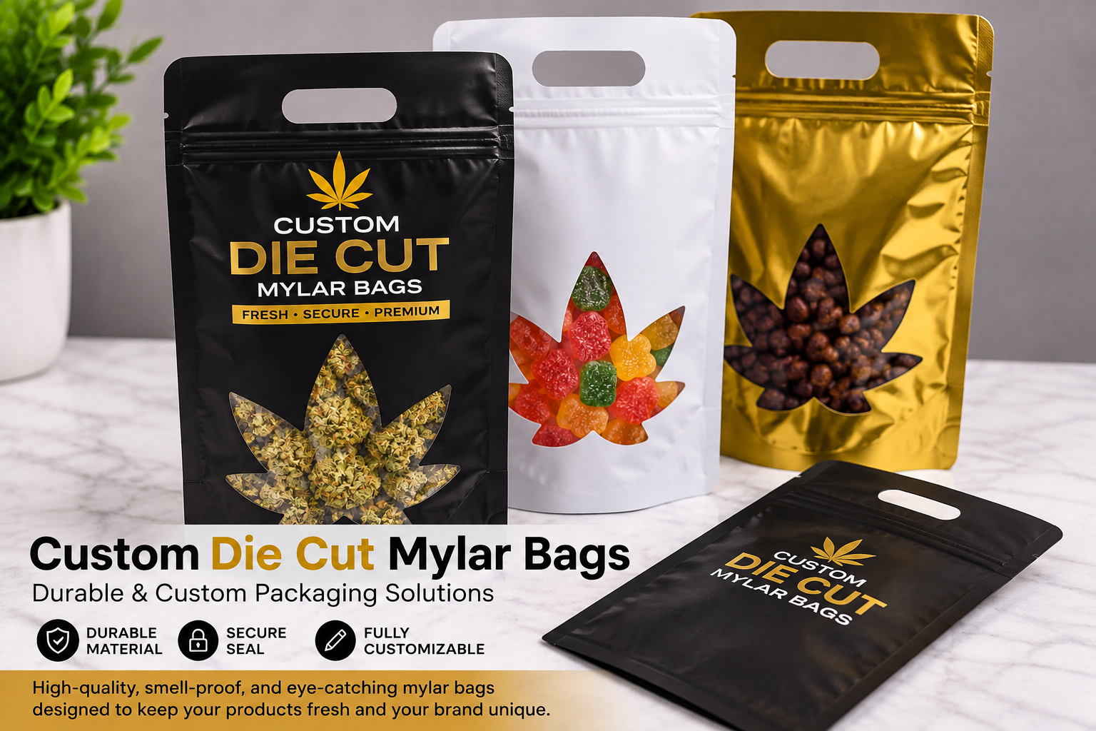 Custom die cut mylar bags for durable and protective packaging